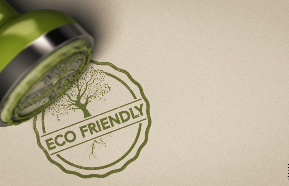 Picture of a stamp that says eco friendly. part of an article - sustainable planning: create your own eco friendly planner