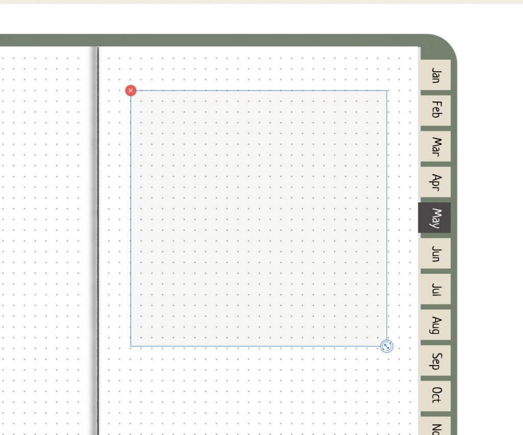 Digital planner with box - the box is now resized. Part of an article - how to decorate a digital planner like a pro.