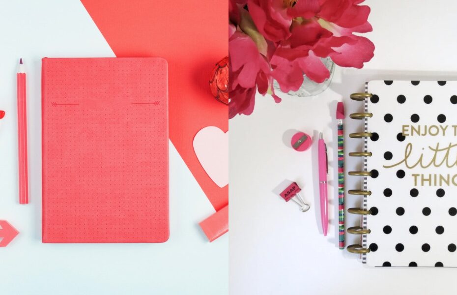 Picture of a bullet journal on the left and a planner on the right. Part of an article: Finding YOUR Choice Between Bullet Journal vs Planner