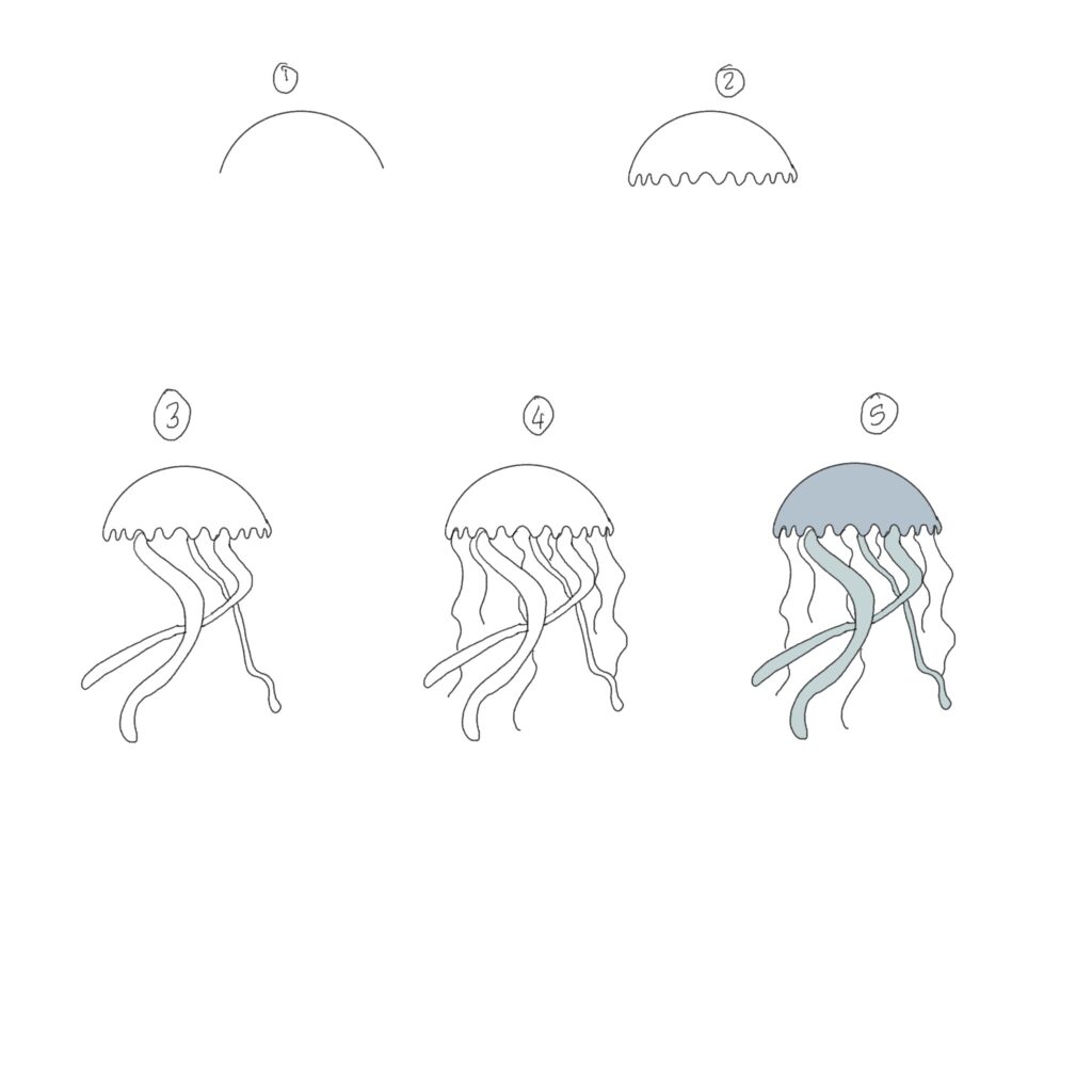 Picture tutorial of drawing jellyfish doodles