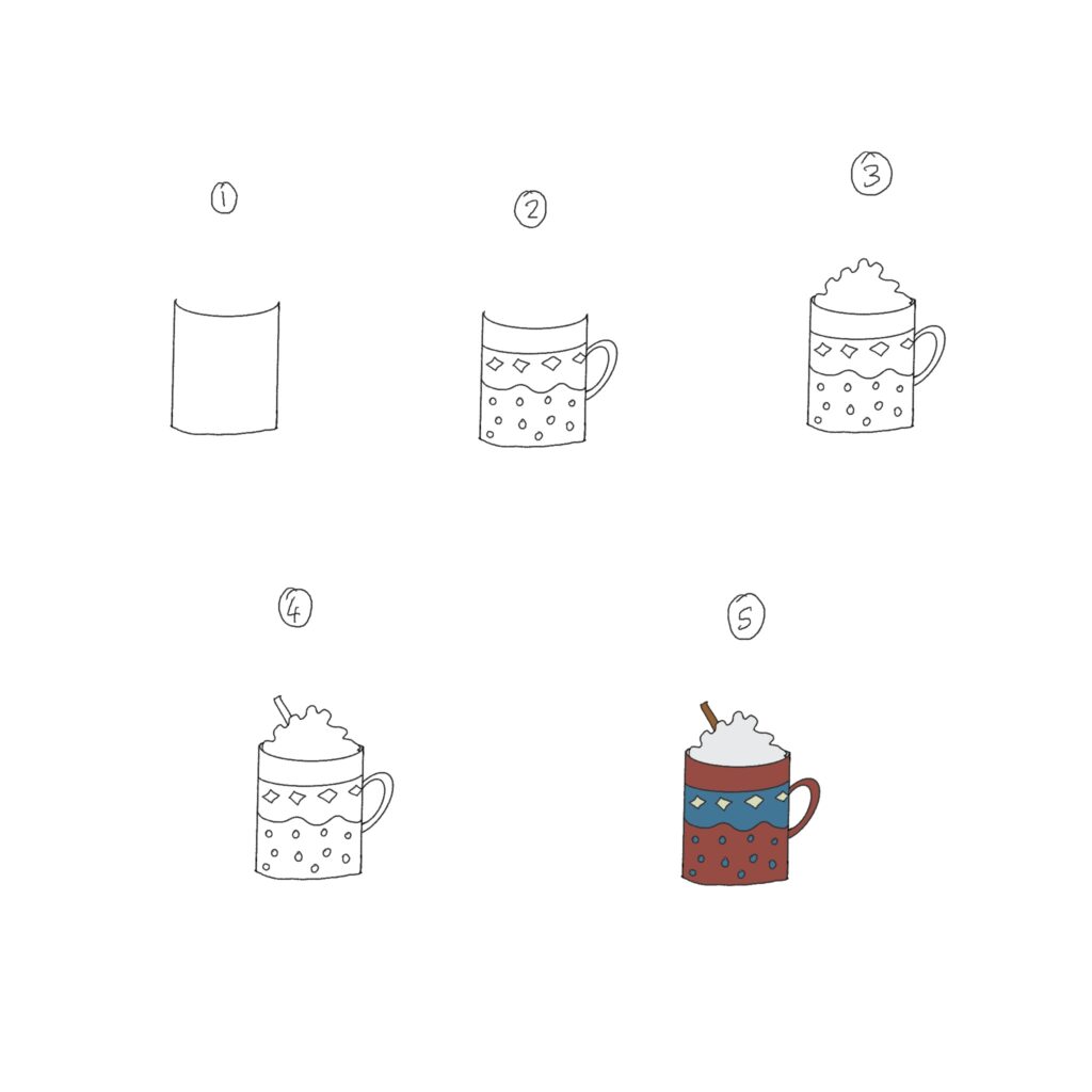 picture tutorial for drawing a hot chocolate doodle